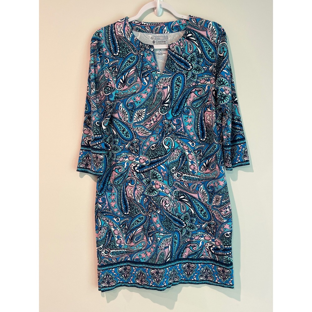 Coolibar Oceanside Tunic Dress Blue Pink Paisley UPF 50+ Sun Protection 01401 M